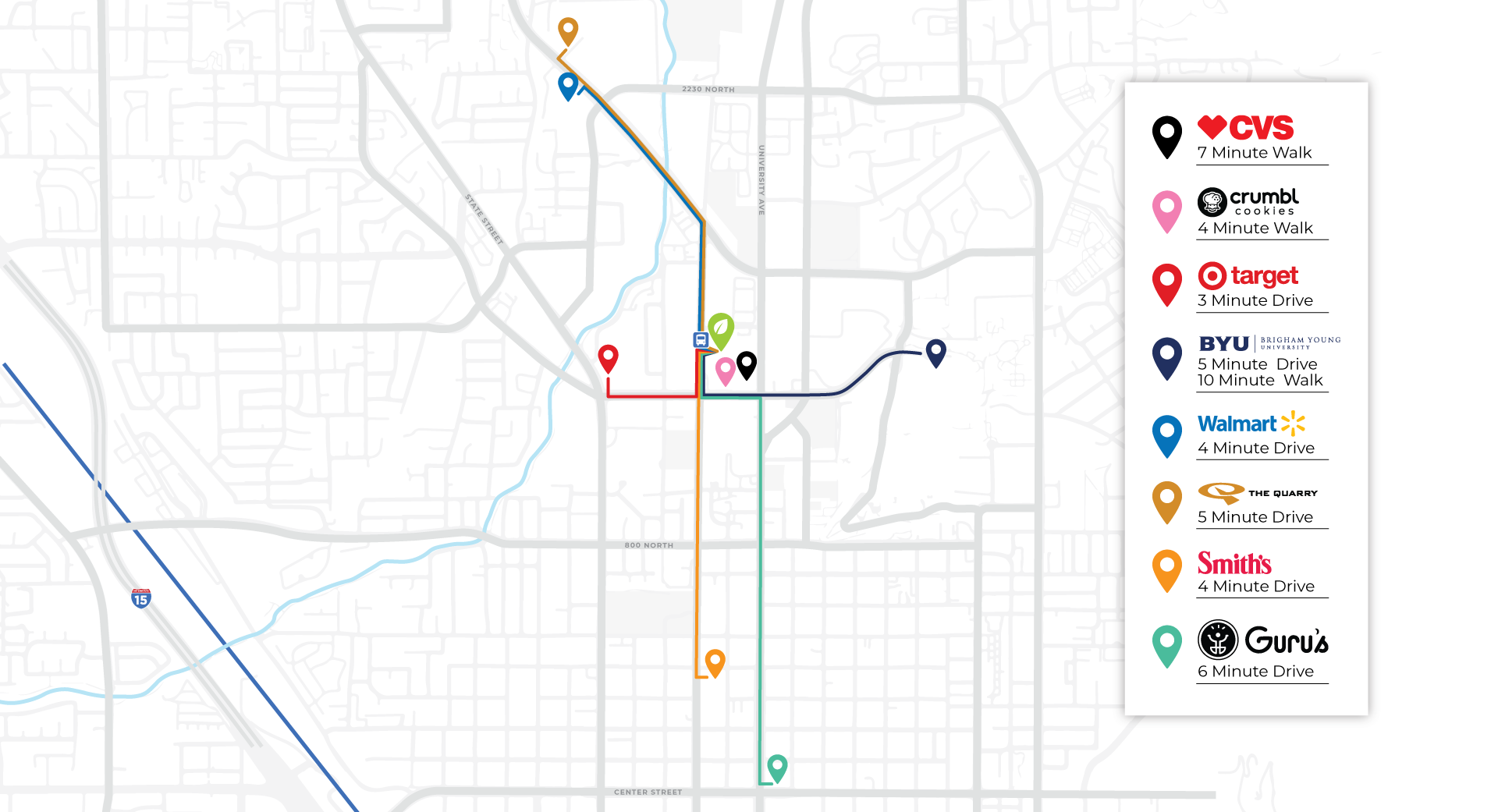 Map of popular areas in provo