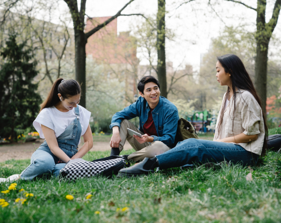 College students sitting on grass